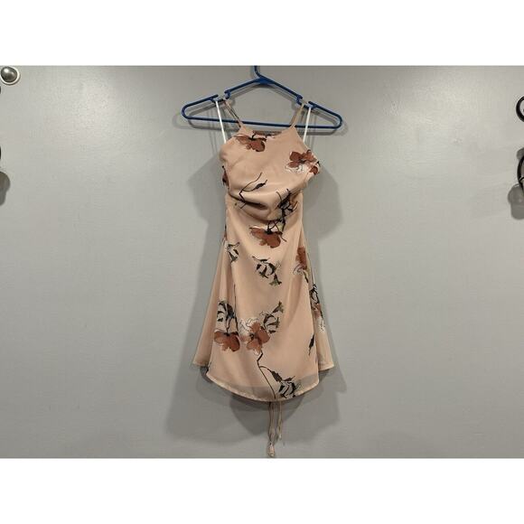 Lulus Cherished Moment Blush Pink Floral Lace Up Back Halter Dress Small S - Picture 3 of 10